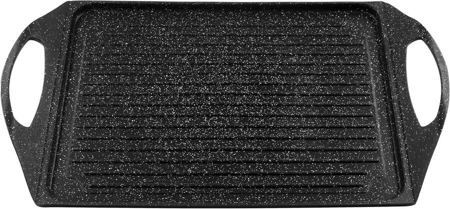 Grillplaat Grillpan Steenlook Lekker Grillen Dubbel Stopcontact 28 x 36 cm Zwart