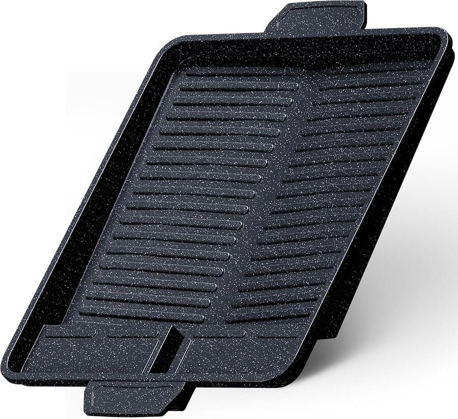 Grillplaat Hulpstuk Anti-aanbak pan Vetarm grillen Praktische vetafvoer 26 x 38 cm Zwart