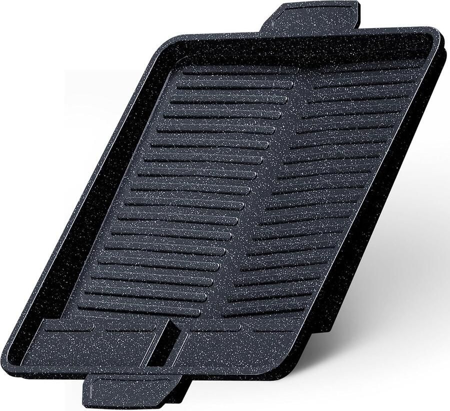 Grillplaat Hulpstuk Camping Grill Pan Vetarm Grillen Premium Anti-aanbaklaag 26x38 cm Zwart