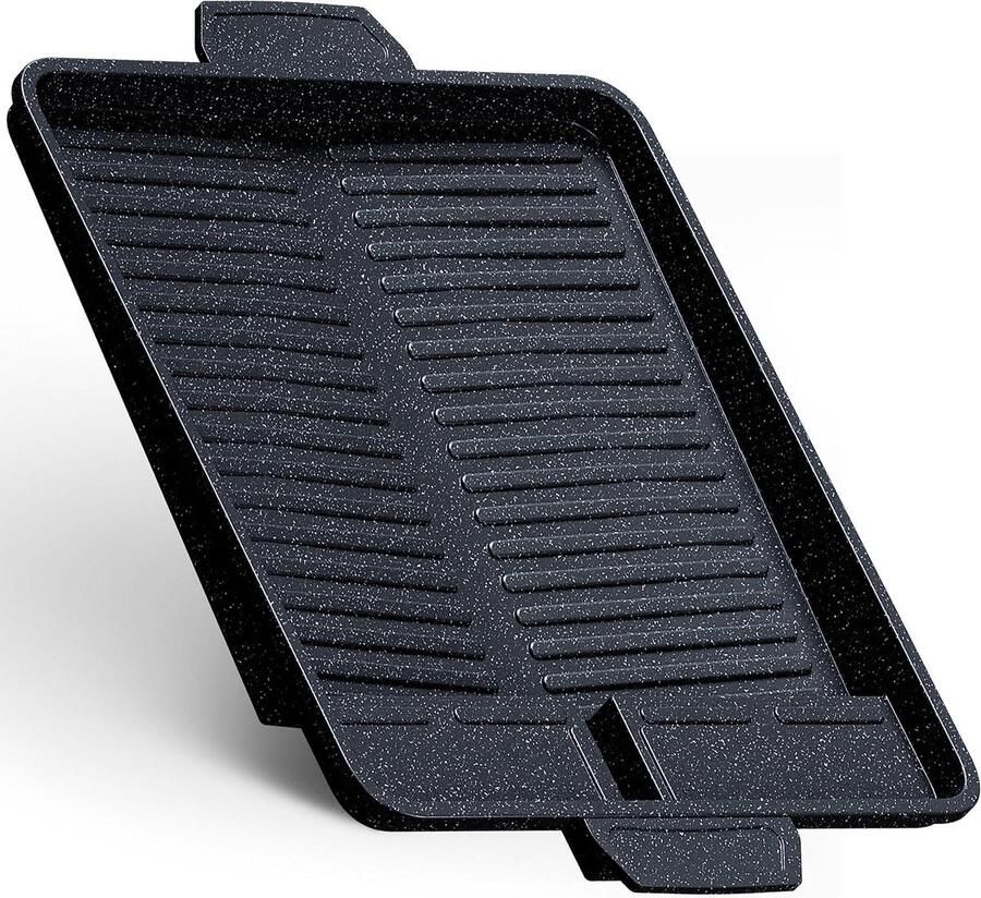 Grillplaat Hulpstuk Camping Grill Pan Vetarm Koken Premium Anti-aanbaklaag 26 x 38 cm Zwart