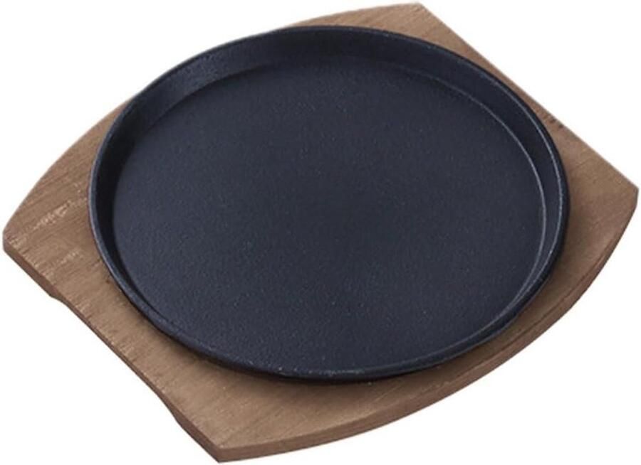 Grillplaat IJzer Koekenpan Platte Steak Bakken Gietijzeren Constructie 23 cm Zwart