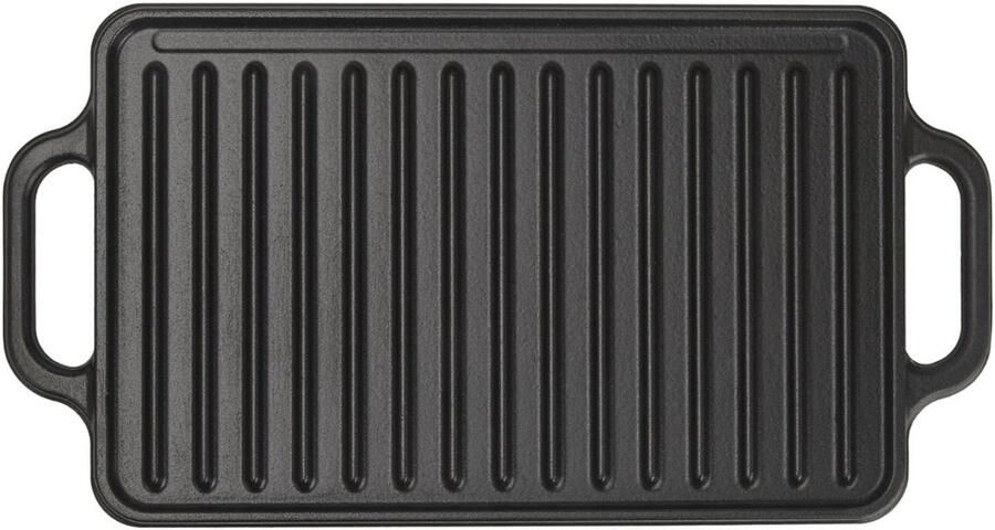 Grillplaat Inductie Emaille Gietijzeren Grillplaat Inductie Grillpan 33 X 21 Cm Dubbelzijdig Bruikbaar Voor Vuur Grill Oven Vitrokeramiek Gas Zonder Schadelijke Stoffen En PTFE