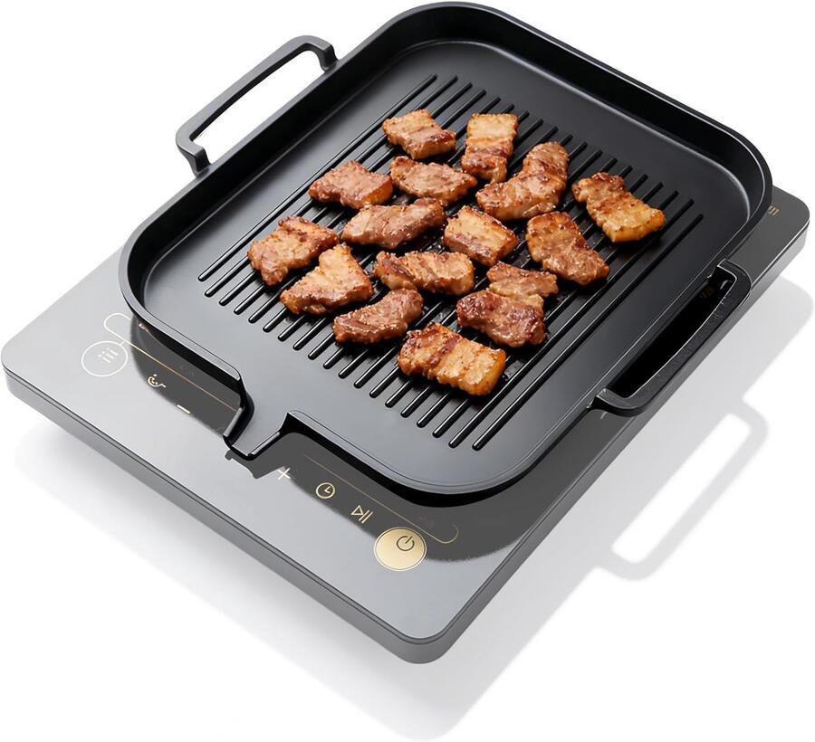 Grillplaat Inductie Gietijzeren Pan Lekker Grillen Praktisch Vet Systeem 10x10x20 mm Zwart