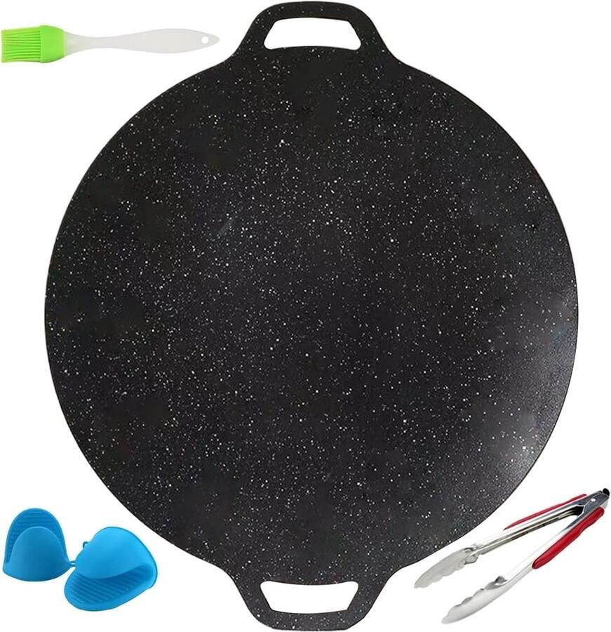 Grillplaat Koekenpan Binnen Grillen Dubbele Handgrepen 32 cm Zwart