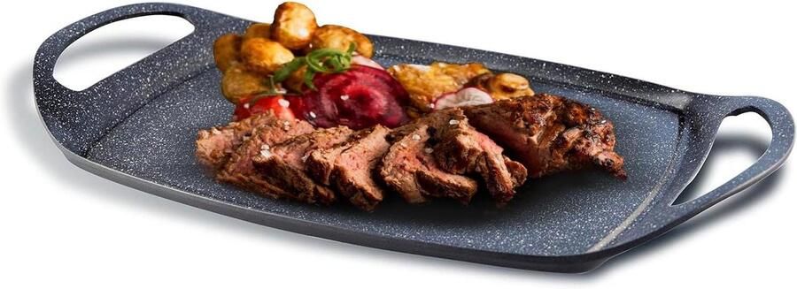 Grillplaat Koekenpan Gezond Koken Antiaanbaklaag 47x29cm Zwart