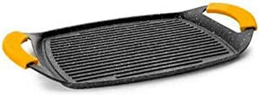 Grillplaat Koekenpan Gezond Koken Steenmotief Coating 47 x 29 cm Zwart