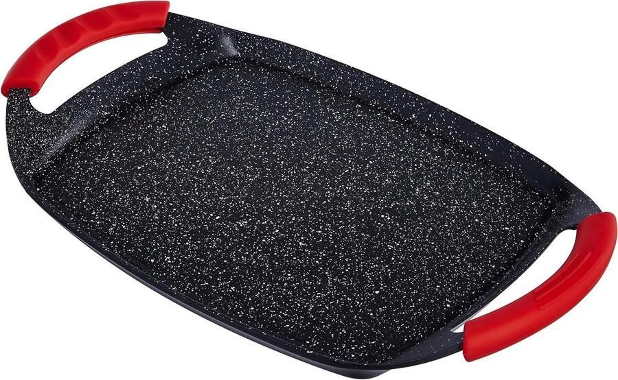 Grillplaat Koekenpan Plaat Gezond Grillen Steencoating 36 cm Zwart