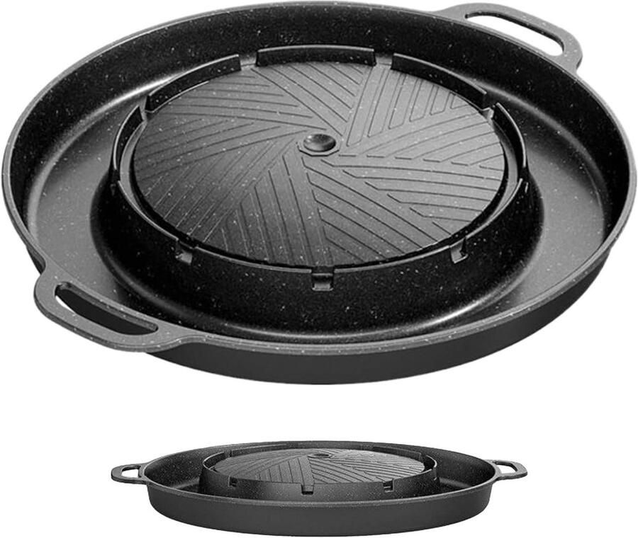 Grillplaat Kookplaat Binnenkeuken Pan Buiten Koken Gelijkmatige Warmte 33.5 x 22 x 4 cm Zwart