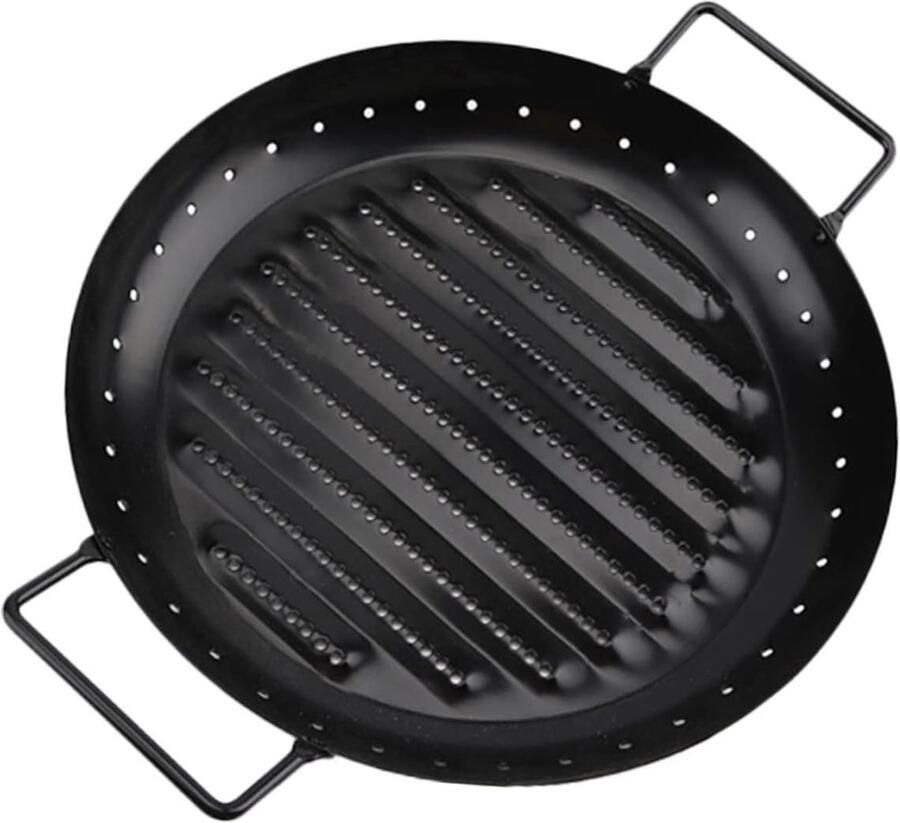 Grillplaat Koolstofstaal Bakplaat Roosterpan Outdoor Barbecue Dubbele Handgrepen 38x30.5x4 cm Zwart