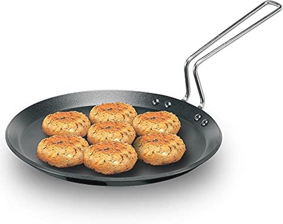 Grillplaat met antiaanbaklaag 25 4 cm met roestvrijstalen handgreep
