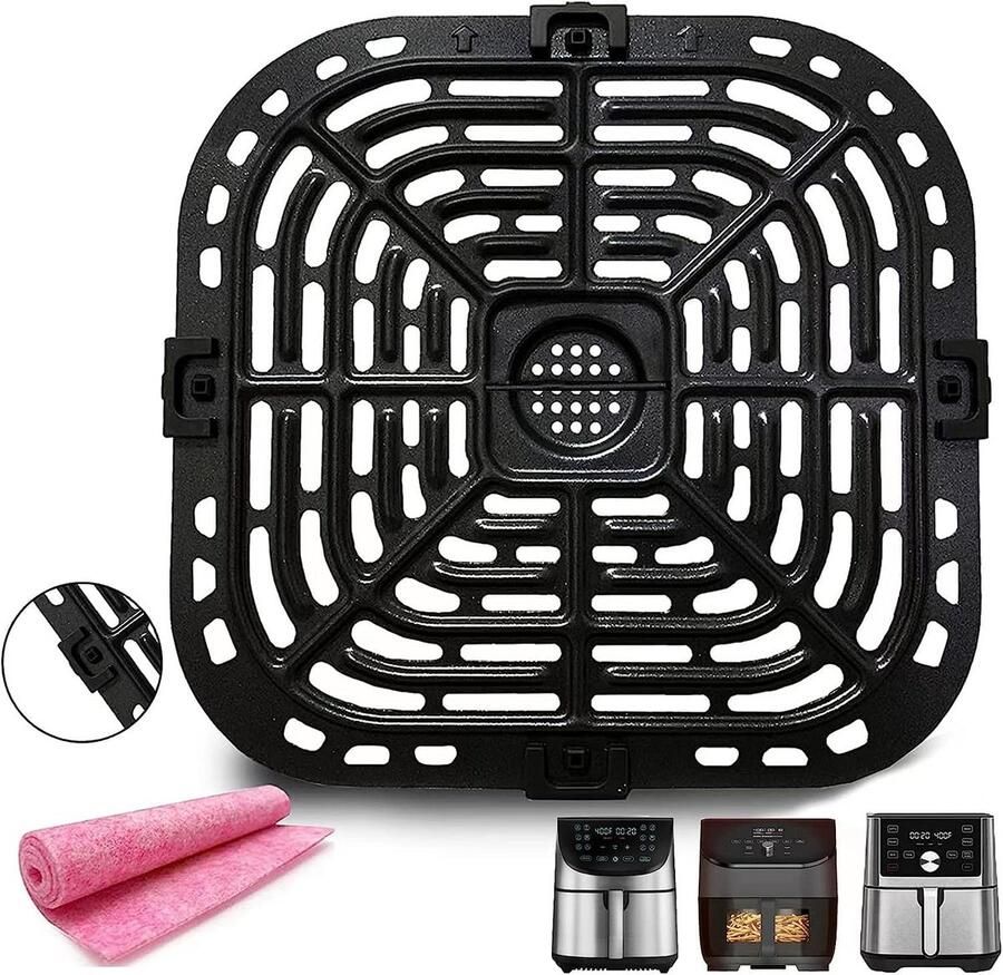 Grillplaat met Antiaanbaklaag voor Airfryer 6QT Vierkante Vervangende Bakplaat met Rubberen Voetjes