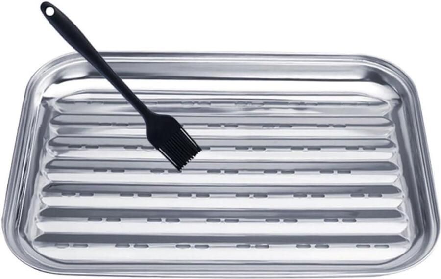 Grillplaat met Borstel BBQ Schaal Bakplaat Outdoor Koken Gevormd voor Drainage 35x24x3 cm Kleuren