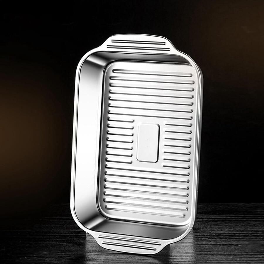 Grillplaat met deksel Braadpan outdoor Buiten koken Roestvrij staal 41 x 24.5 cm Zilver