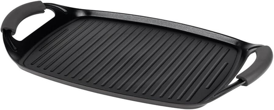 Grillplaat met Handgrepen Koekenpan Steak Bakken 3-laags Marmercoating 47cm Taupe