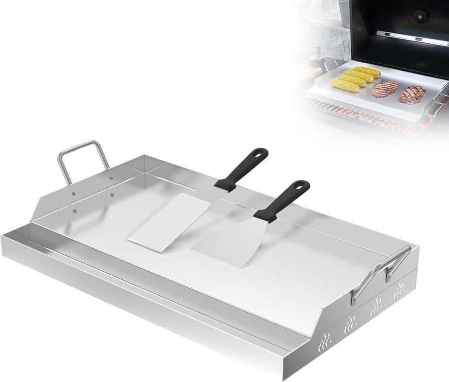 Grillplaat met Handvat Bakplaat Plancha Barbecue Accessoire Gelijkmatige Warmteverdeling 58 x 32 x 7 cm Zilverkleurig