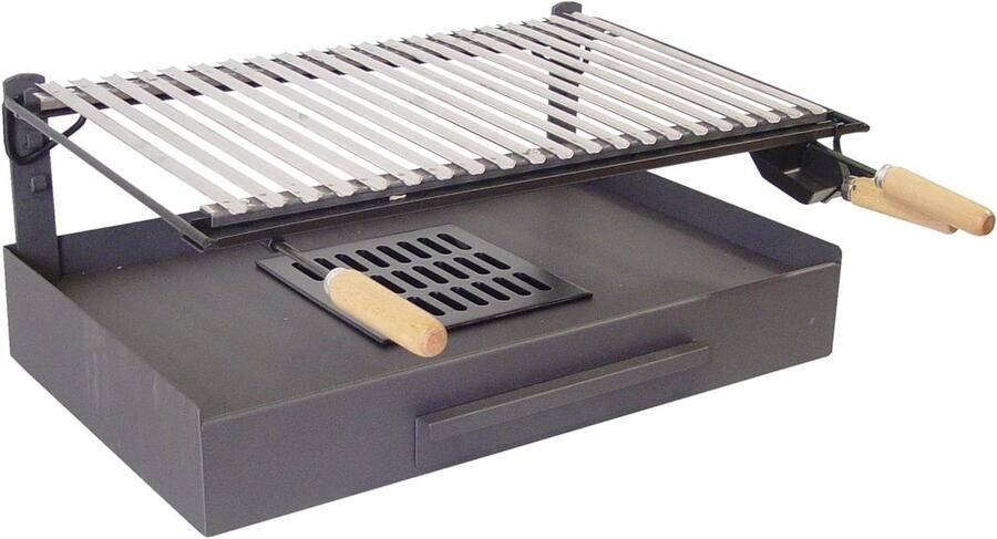 Grillplaat met Rooster BBQ Bakplaat Buiten Koken Roestvrijstalen Rooster 68 x 40 x 26 cm Zilver