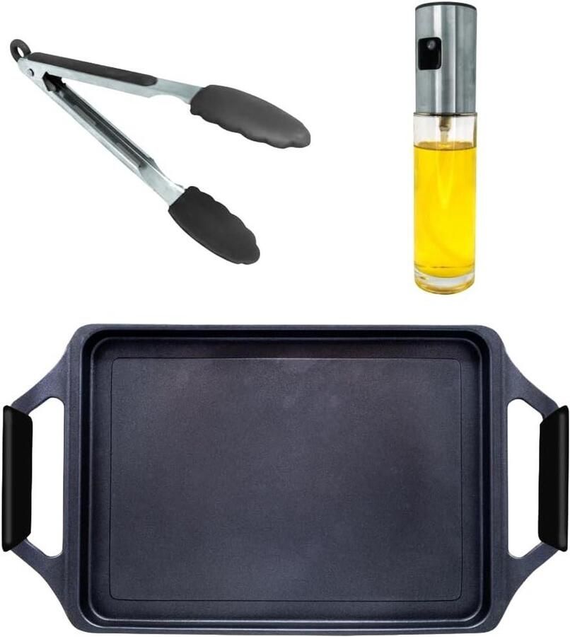 Grillplaat met Tang Bakplaat Gezond Koken Antiaanbaklaag 43 cm Zwart
