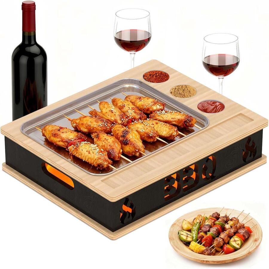 Grillplaat met Warmhoudplaat Serviesplaat Gezellig Tafelen Kaarsverwarming 38 x 31 x 9.5 cm Zwart