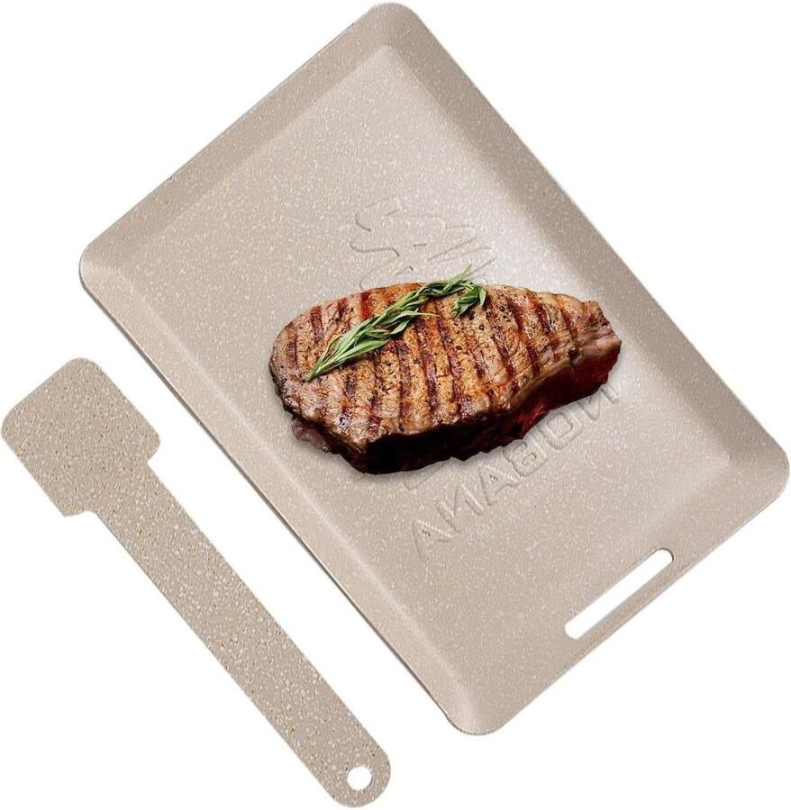 Grillplaat Outdoor Braadpan Grillpan Buiten Koken Antiaanbaklaag 24.5 x 16.7 cm Beige
