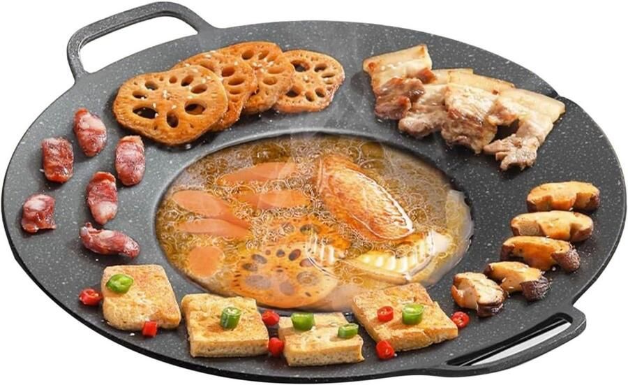 Grillplaat Pan Ronde Koekenpan Buiten Koken Schuine Treden Ontwerp 42 x 37 cm Zwart