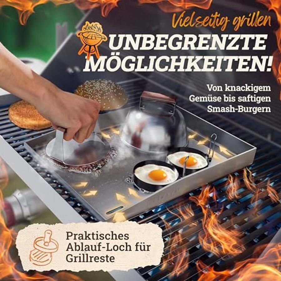 Grillplaat Plancha 20 x 40 cm met Houten Handvat en Grillspatels