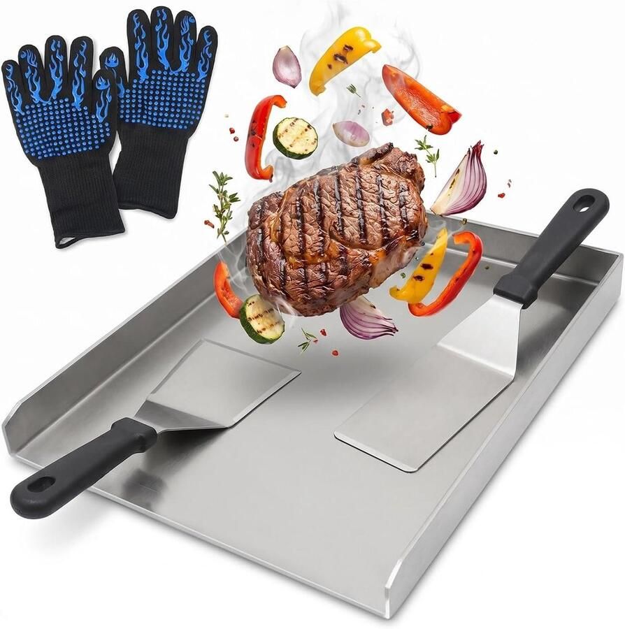 Grillplaat Plancha Bakplaat Barbecue Koken Roestvrij Staal 30 x 40 cm Zilver