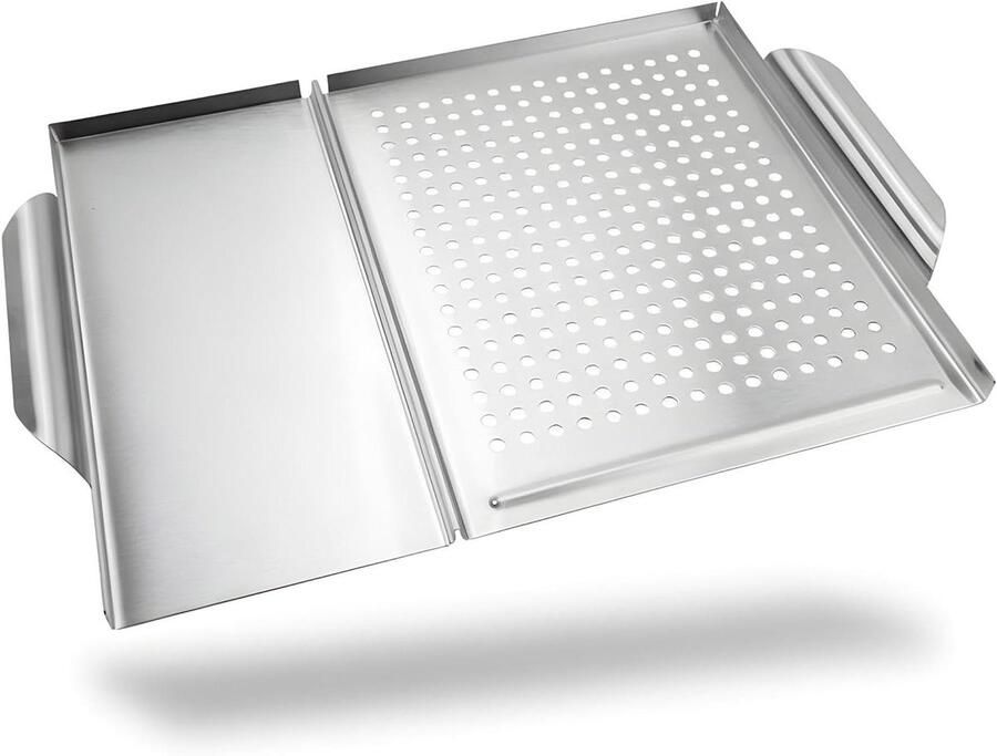Grillplaat Plancha Bakplaat BBQ Buiten Koken 2-in-1 Ontwerp 45 x 307 cm Zilver