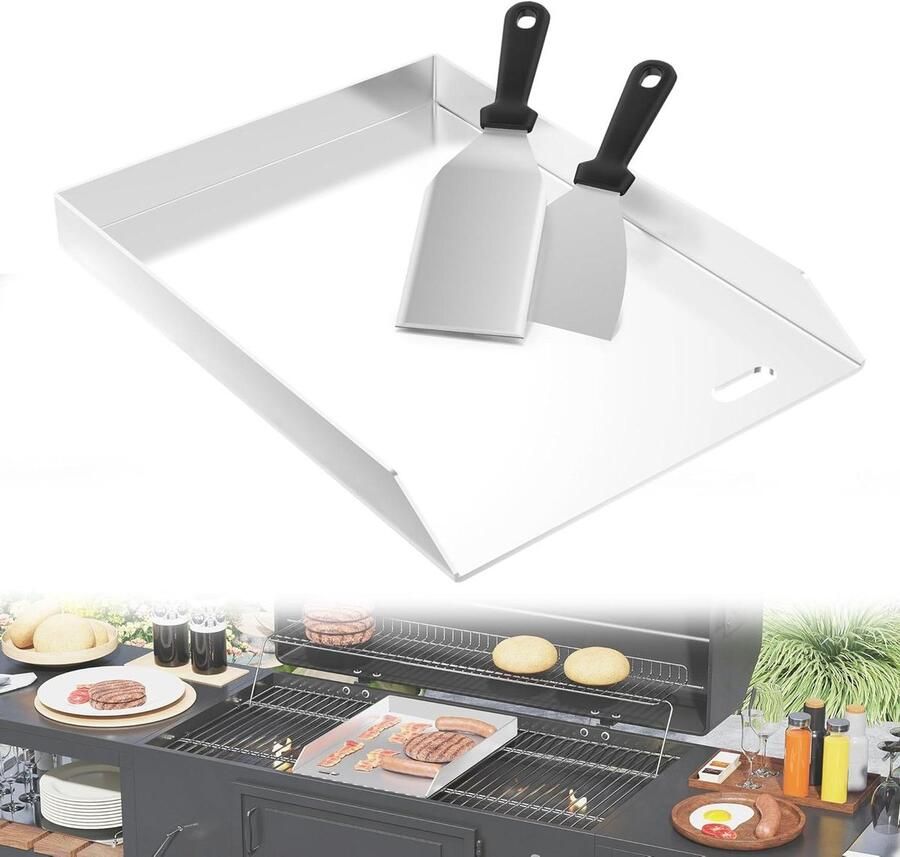 Grillplaat Plancha Bakplaat BBQ Buiten Koken Roestvrij Staal 30 x 40 cm Zilver