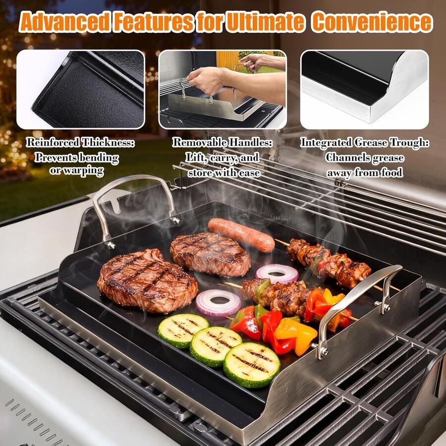 Grillplaat Plancha Bakplaat Buiten Koken Keramische Antiaanbaklaag 43 x 33 cm Zilver