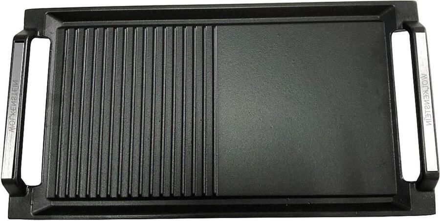 Grillplaat Plancha Bakplaat Gietijzer Koken op Inductie Twee Grilloppervlakken 43.7 x 22.9 cm Zwart