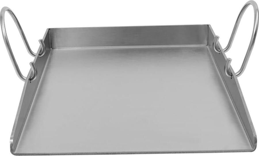 Grillplaat Plancha Bakplaat Roestvrij Staal Buiten Koken Afneembare Handgreep 40 x 30 cm Zilver