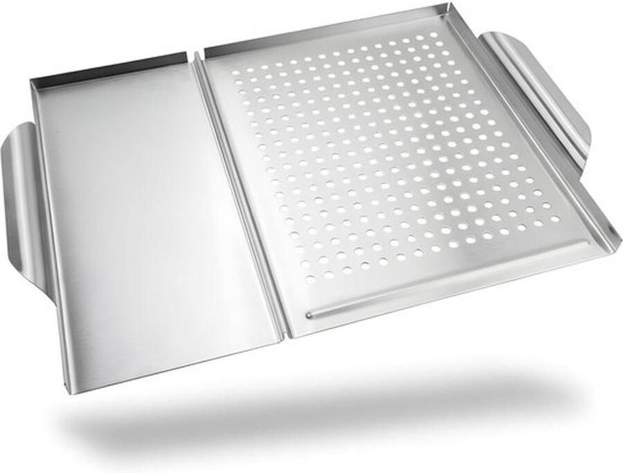 Grillplaat Plancha Bakplaat voor BBQ Buiten koken 2-in-1 ontwerp 45 x 307 cm Zilver