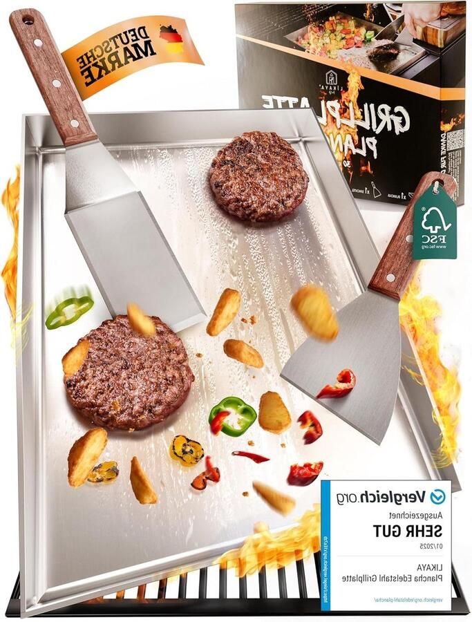 Grillplaat Plancha Barbecue accessoire Buiten koken Massief RVS 30 x 40 cm Zilver