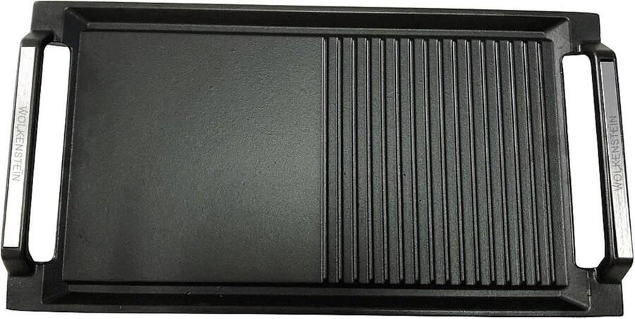 Grillplaat Plancha Gietijzeren Pan Binnen Grillen Dubbelzijdig Gebruik 43.7 cm Lengte Zwart