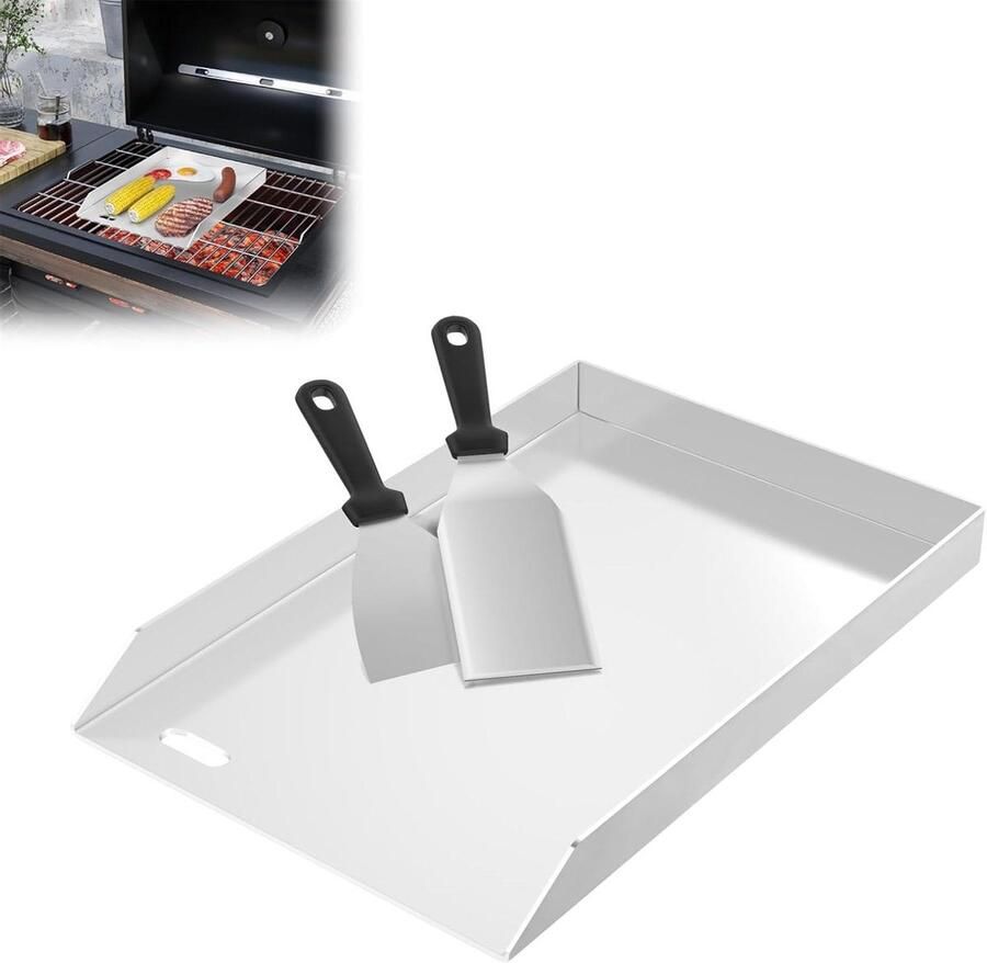 Grillplaat Plancha Staal Buiten Koken Geïntegreerde Vetopvang 30 x 45 cm Zilver