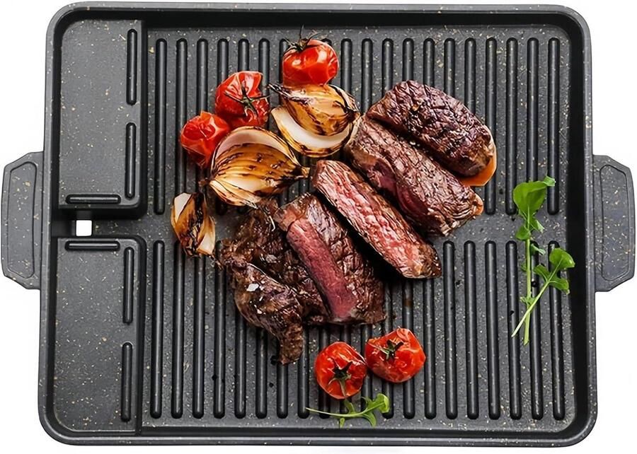 Grillplaat Rechthoekig Grillpan Bakplaat Gezond Grillen Effectieve Vetafvoer 37 x 26 cm Zwart