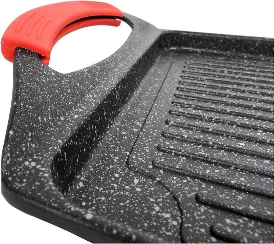 Grillplaat Rechthoekig Inductie Grill Gezond Grillen Afneembaar Handvat 45 x 27 cm Zwart