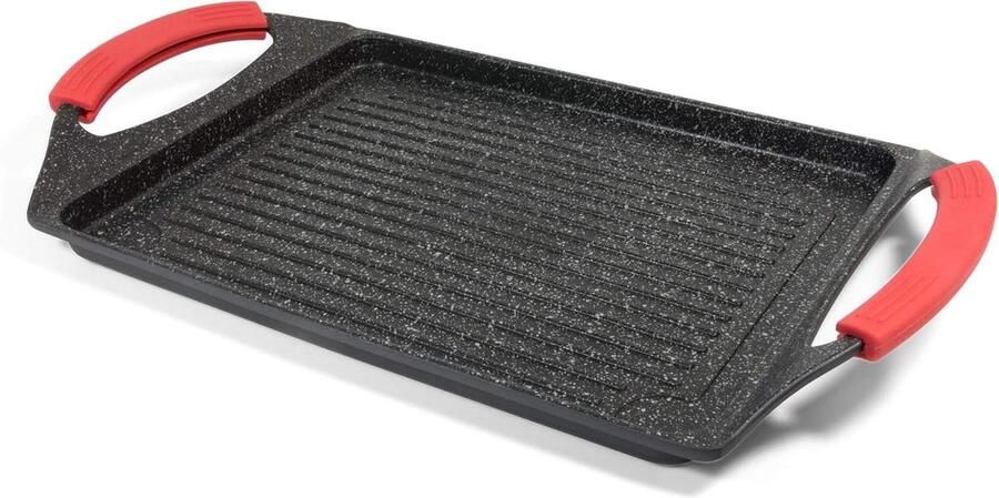 Grillplaat Rechthoekig Koekenpan Plaat Buiten Koken Gegoten Aluminium 45 x 27 cm Zwart