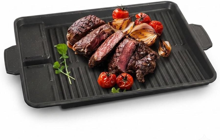 Grillplaat rechthoekige grillpan 37 x 26 cm aluminium grillplaat met antiaanbaklaag bakplaat barbecue voor binnen en buiten