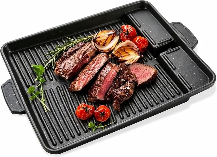 Grillplaat rechthoekige grillpan grillopzetstuk voor gasfornuis anti-aanbaklaag grillpan voor campingfornuis grillmat BBQ camping en gasbarbecue campingkookaccessoires grillschaal