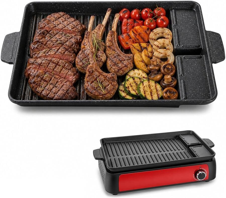 Grillplaat rechthoekige grillpan grillplaat met grillgroeven grillopzetstuk voor gasfornuis grillpan anti-aanbaklaag voor campingfornuis voor inductie gas keramiek