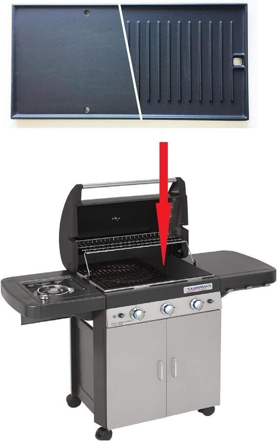 Grillplaat Reserveonderdeel Bakplaat Buiten Koken Omkeerbaar Gietijzer 225 x 45 cm Zwart