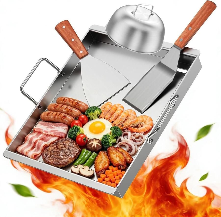 Grillplaat Roestvrij staal 40 x 30 cm 4 mm dik Voor Gasfornuis en Houtskoolbarbecue