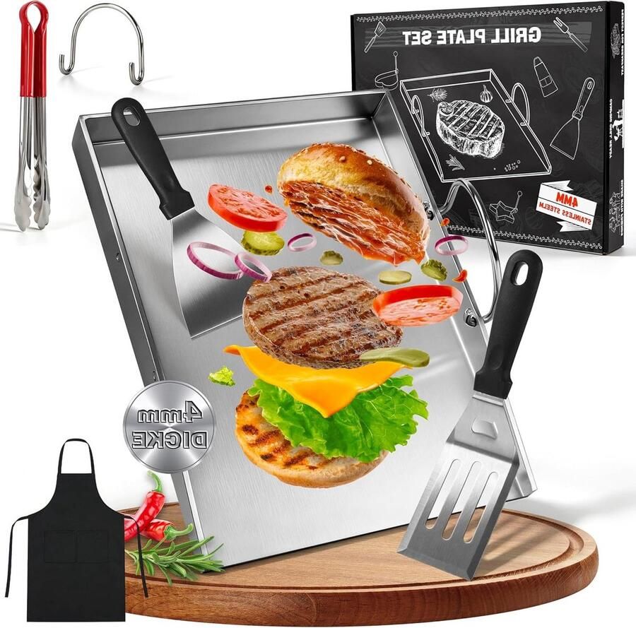 Grillplaat Roestvrij Staal Bakplaat BBQ Buiten Koken 4mm Dik Materiaal 40 x 30 cm Zilver
