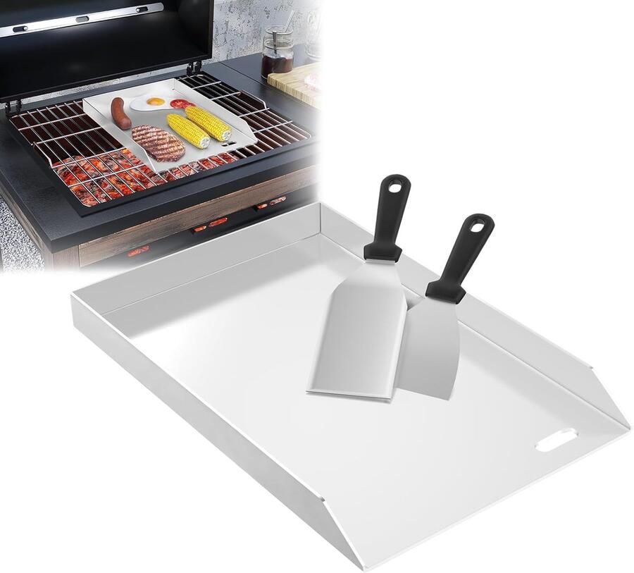 Grillplaat Roestvrij Staal Bakplaat BBQ Gelijkmatig Grillen Lekvrije Hoeken 20 x 30 cm Zilver