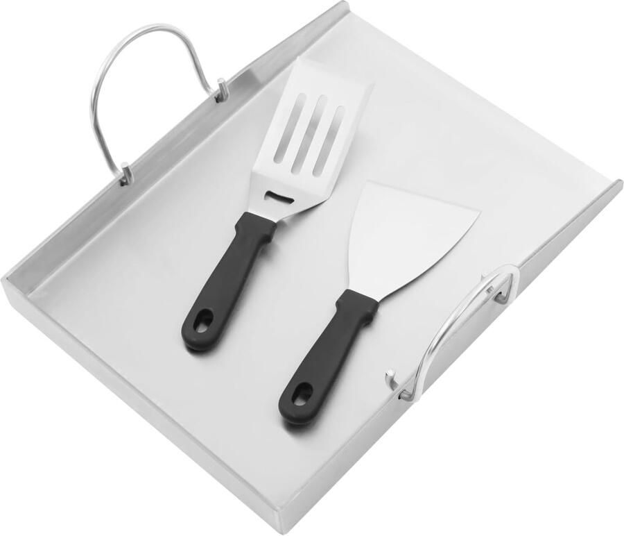 Grillplaat Roestvrij Staal Bakplaat Plancha Buiten Koken Inclusief Spatels 40 x 30 cm Zilver