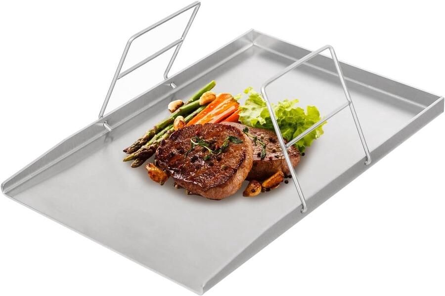 Roestvrijstalen Grillplaat BBQ Bakplaat Buiten Koken Groot Grilloppervlak 45 x 30 cm Zilver