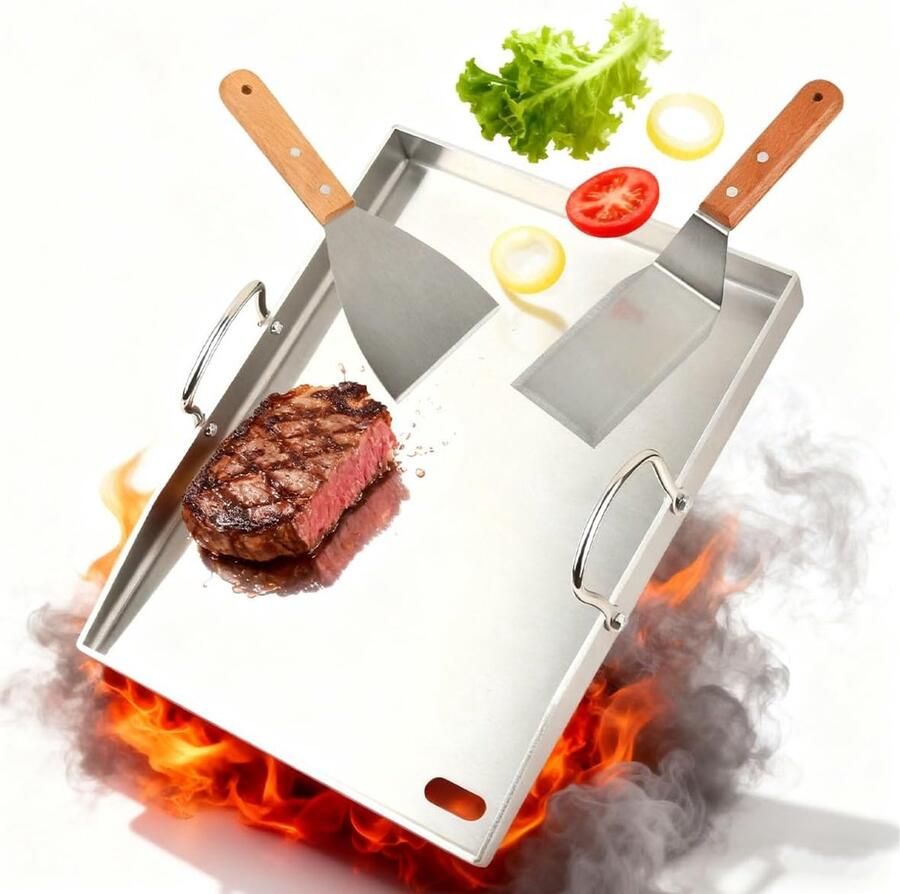 Grillplaat Roestvrij Staal Plancha Bakplaat Barbecue Accessoire Met Vetafvoer 40x30 cm