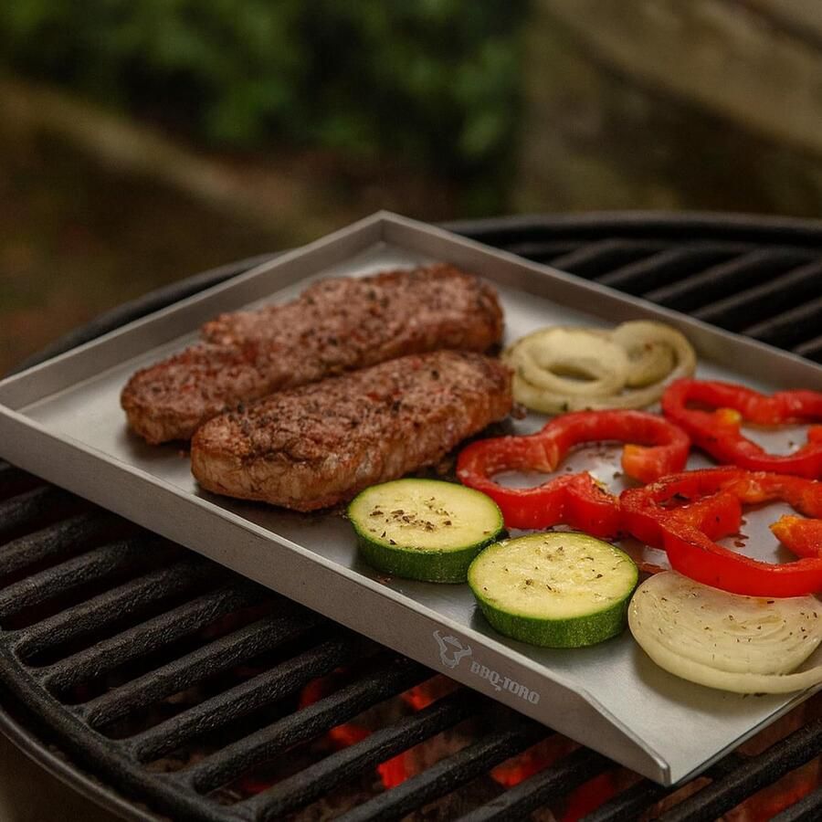Grillplaat Roestvrij Staal Plancha Bakplaat Buiten Koken Gelijkmatige Warmteverdeling 325 x 49 cm Zilver