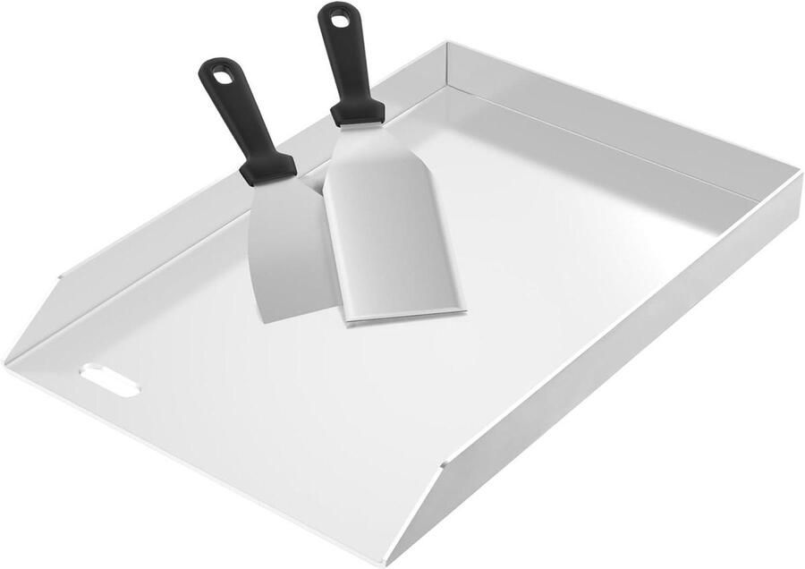 Grillplaat Roestvrij Staal Universele Bakplaat Buiten Koken Met Vetafvoer 30 x 45 cm Zilverkleurig